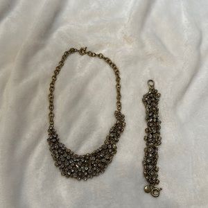 J Crew Sparkly Crystal Vintage Looking Necklace and Bracelet